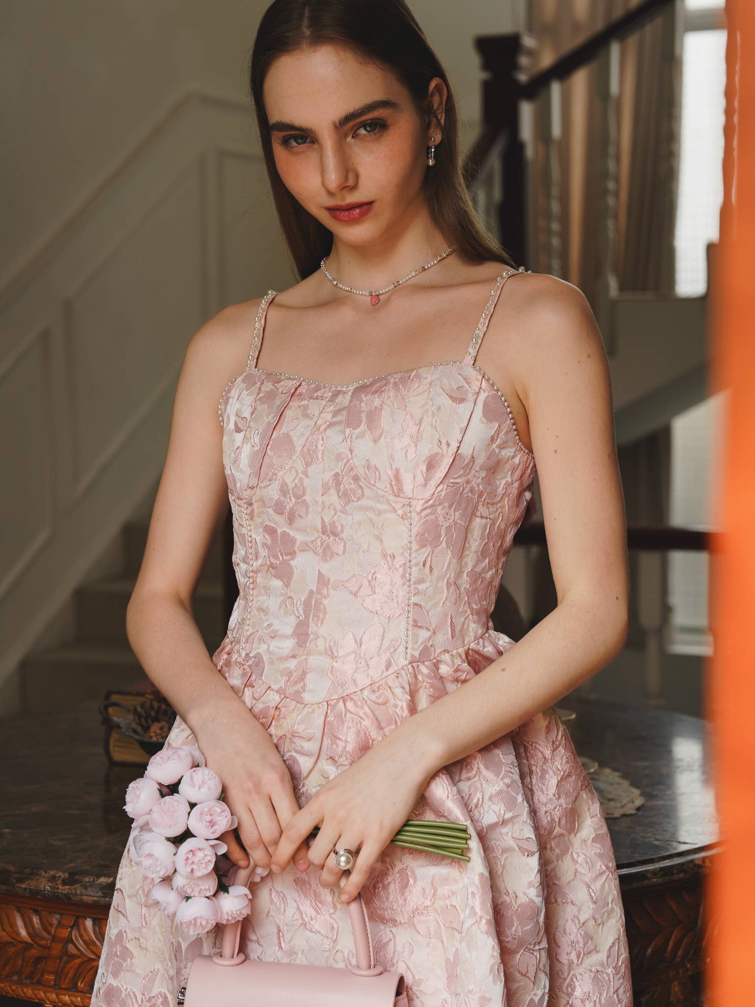 ROSIE POSIE - Wholesale Dress - Women's - RP2231 - Pearl-Embellished Blush Floral Embroidered Dress2