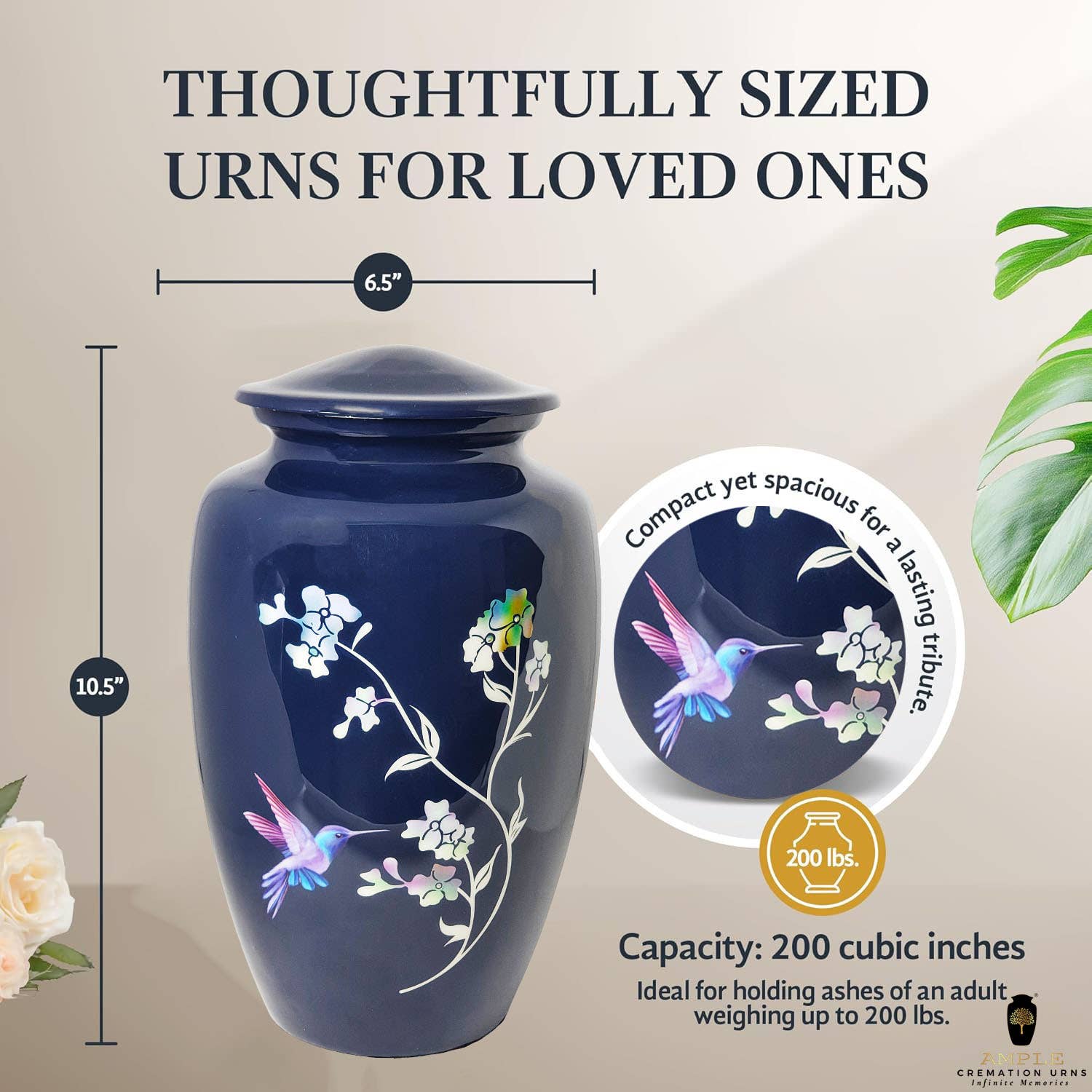 Ample Cremation Urns - Wholesale Urn - Blue Hummingbird Cremation Urn – Adult Ashes Memorial4