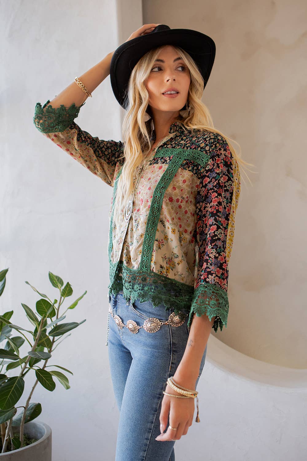 Young Threads - Wholesale Button Down Shirt - Women's - Earthy Boho Button Down Cropped Shirt (New Color)1