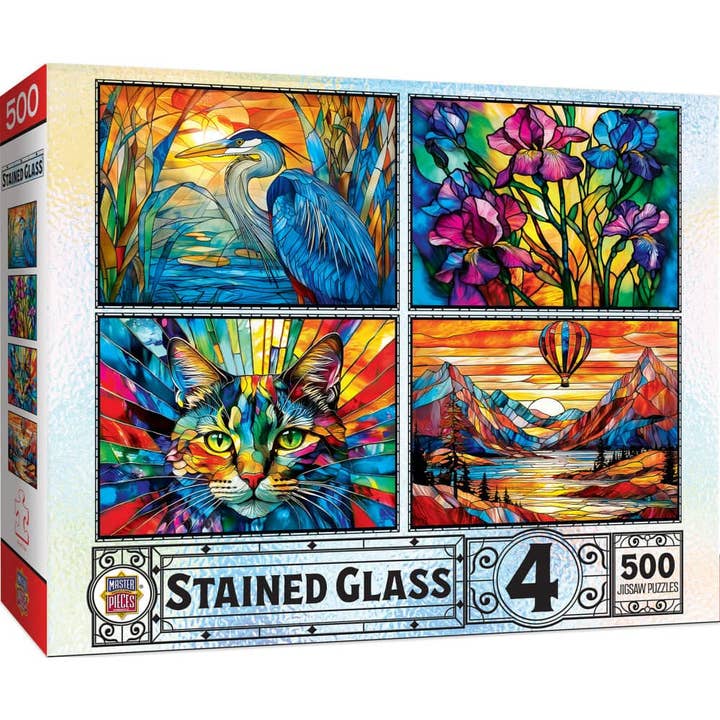 Stained Glass - 500 Piece Jigsaw Puzzles 4 Pack for wholesale by Masterpieces Puzzles