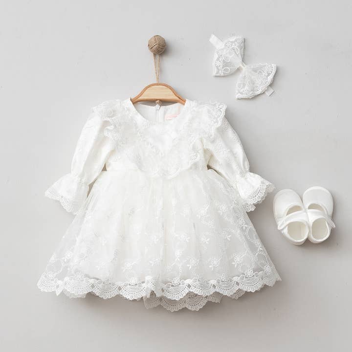 Omnis Pura - Wholesale Dress - Baby - Butterfly Girl Special Day Lace Baptism Dress 4 pcs Set