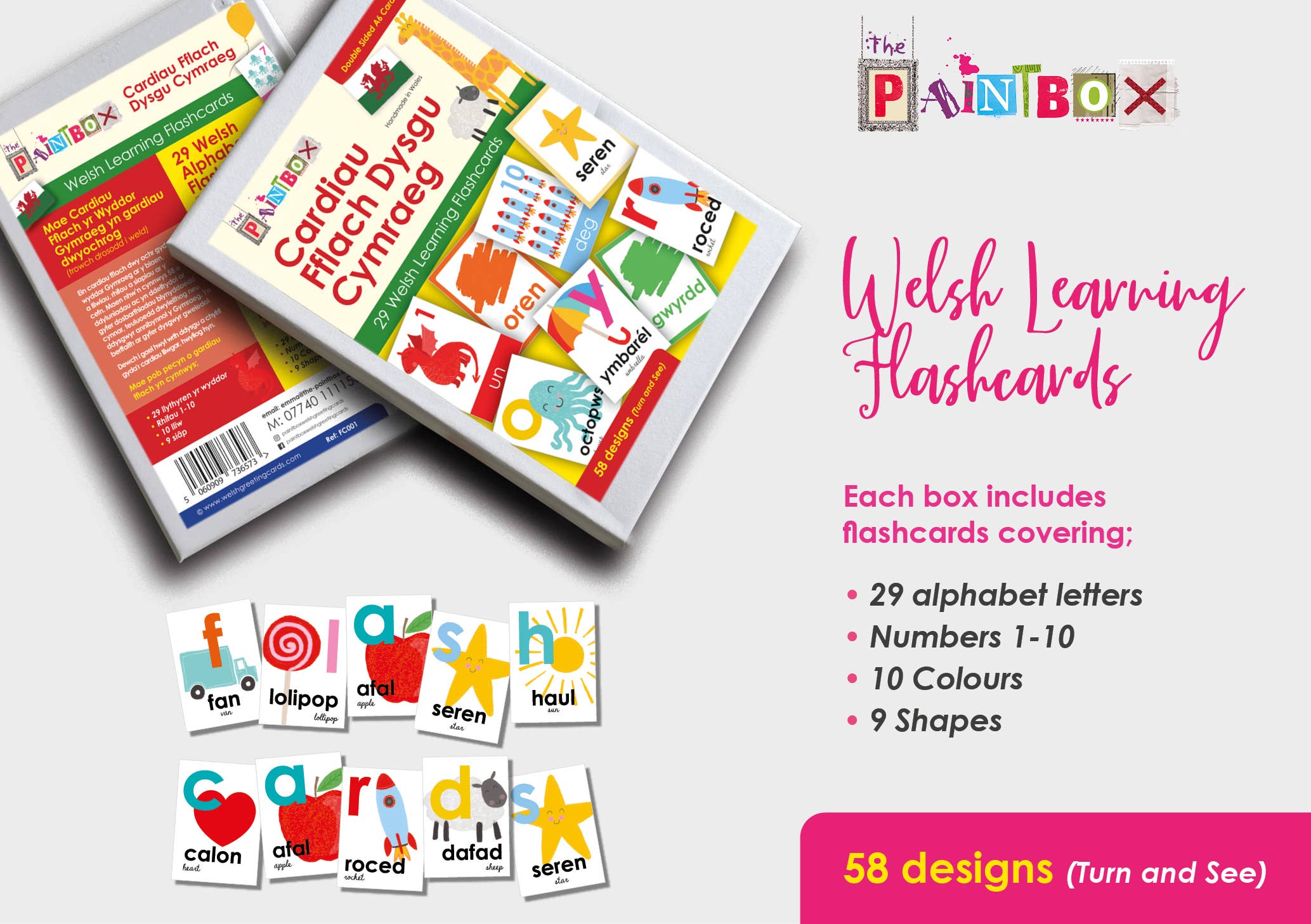 The Paintbox – wholesale Learning cards – Child & baby – Cardiau Fflach dysgu Cymraeg (29  welsh learning flashcards)1