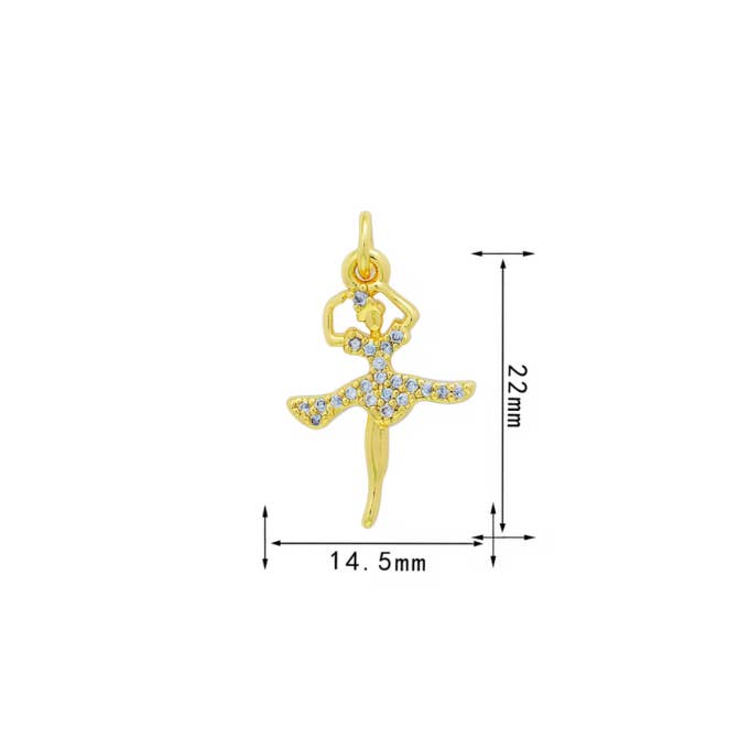 Prima Ballerina Charm  ~ 18k Gold Plated Brass for wholesale by Deep South Originals Inc.