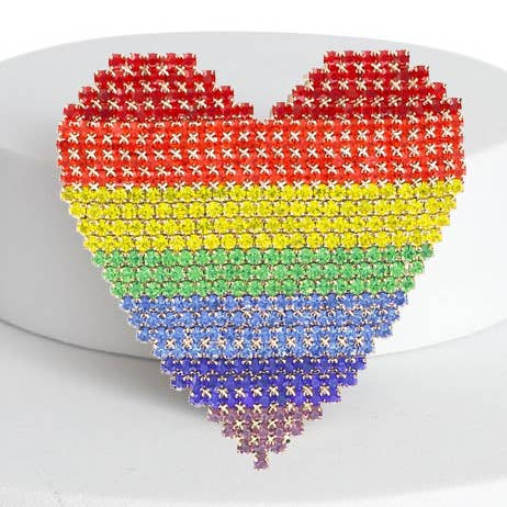 Regenboog broche met strass hart voor wholesale door PinktownUSA