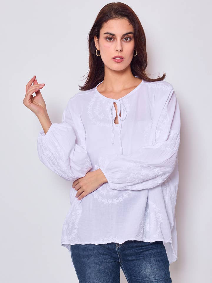 bestickte Tunika aus 100 % Baumwolle für den Großhandel von cfashion