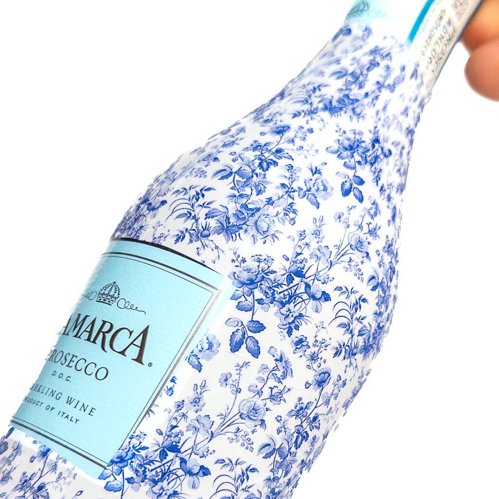 Beau Bottles - Vendita all'ingrosso Busta regalo per vino - Beau Bottles Blue Floral - Collezione MINI Prosecco - Confezione da sei4