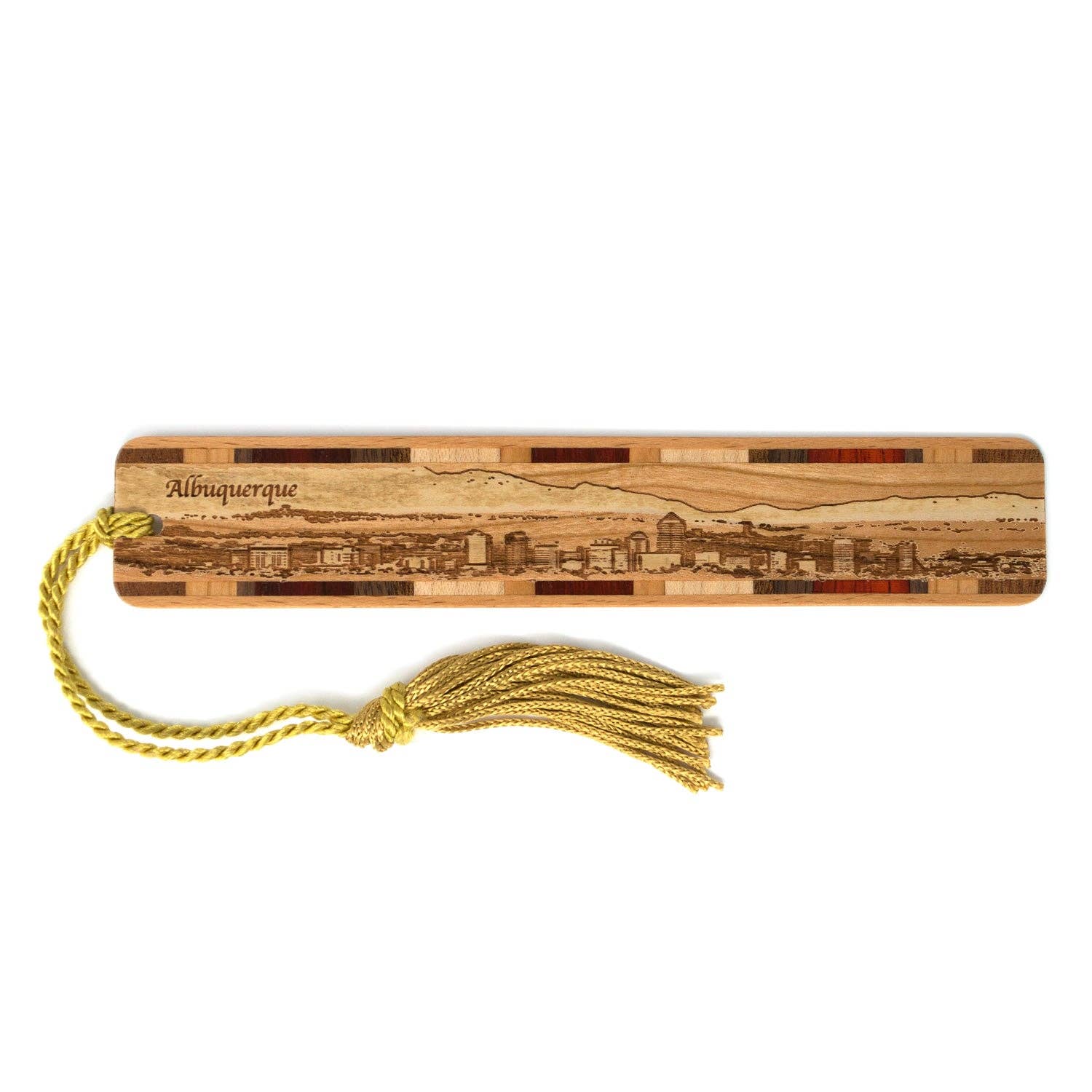 Mitercraft - Vendita all'ingrosso Segnalibro - Segnalibro in legno inciso con paesaggio urbano di Albuquerque New Mexico0