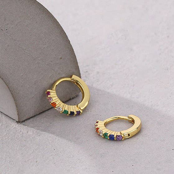 Gold Rainbow LGBTQ Pride Hoop Earrings in 925 Sterling Silver for wholesale on Faire2