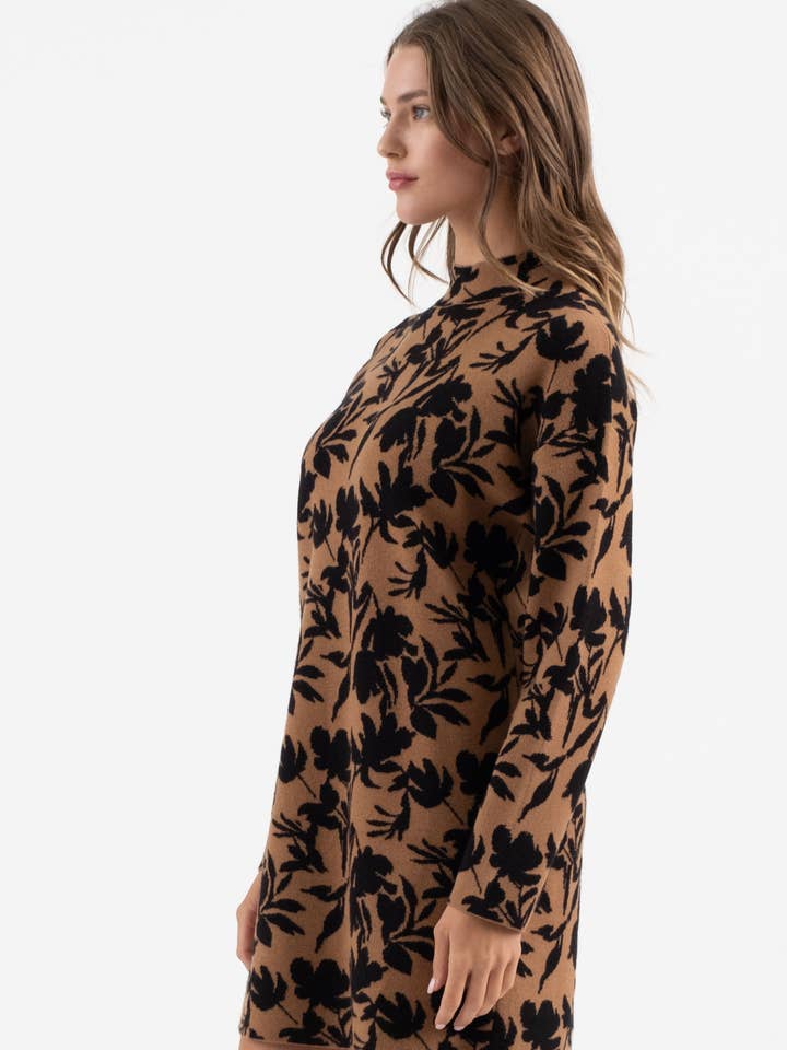 Blu Pepper - Wholesale Dress - Women's - FLORAL MOCK NECK LONG SLEEVE KNIT SWEATER DRESS2