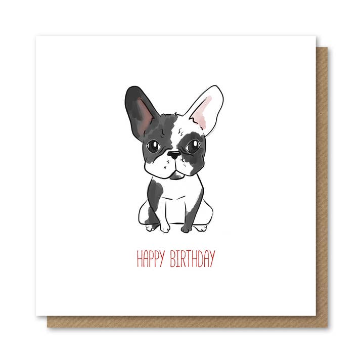 Cartão de aniversário preto e branco do buldogue francês por atacado de Blumoose Studio