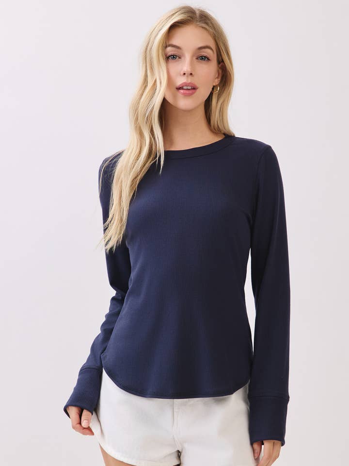 Ribbed Crew Neck Long Sleeve Top - NT31542 for wholesale by Final Touch