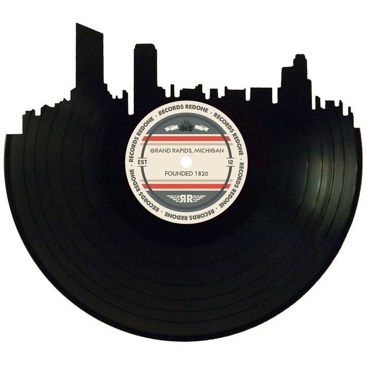 Records Redone - Wholesale Wall Accent - Grand Rapids Skyline Records Redone Label Vinyl Record Art