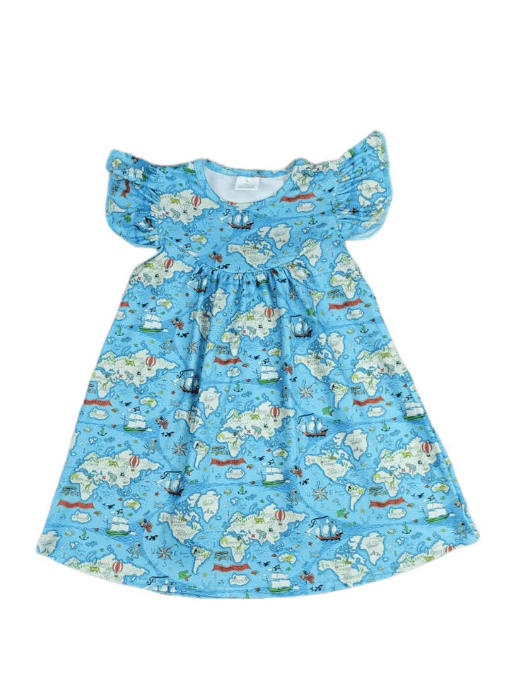 Abito svolazzante in seta e latte con mappa per la vendita all'ingrosso da parte di Great Lakes Kids Apparel