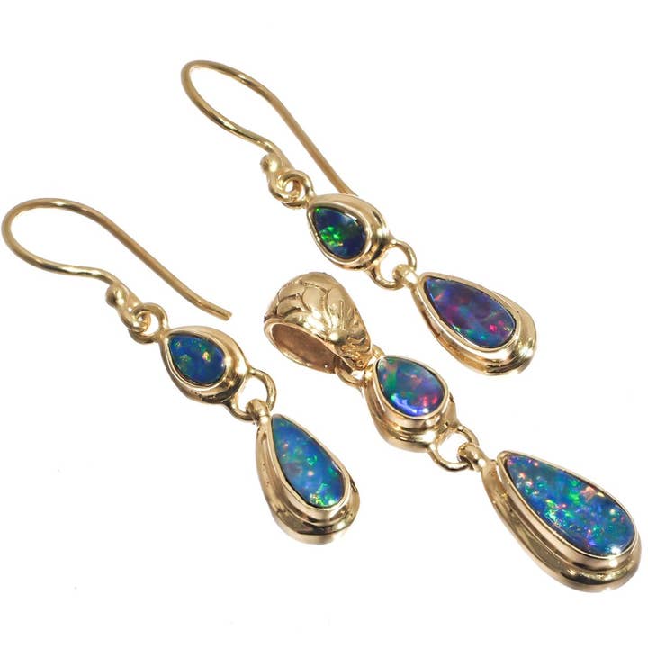conjunto de brincos com pendente de opala australiana em prata 925 banhada a ouro vermeil, 3,5 cm por atacado de FifiRose