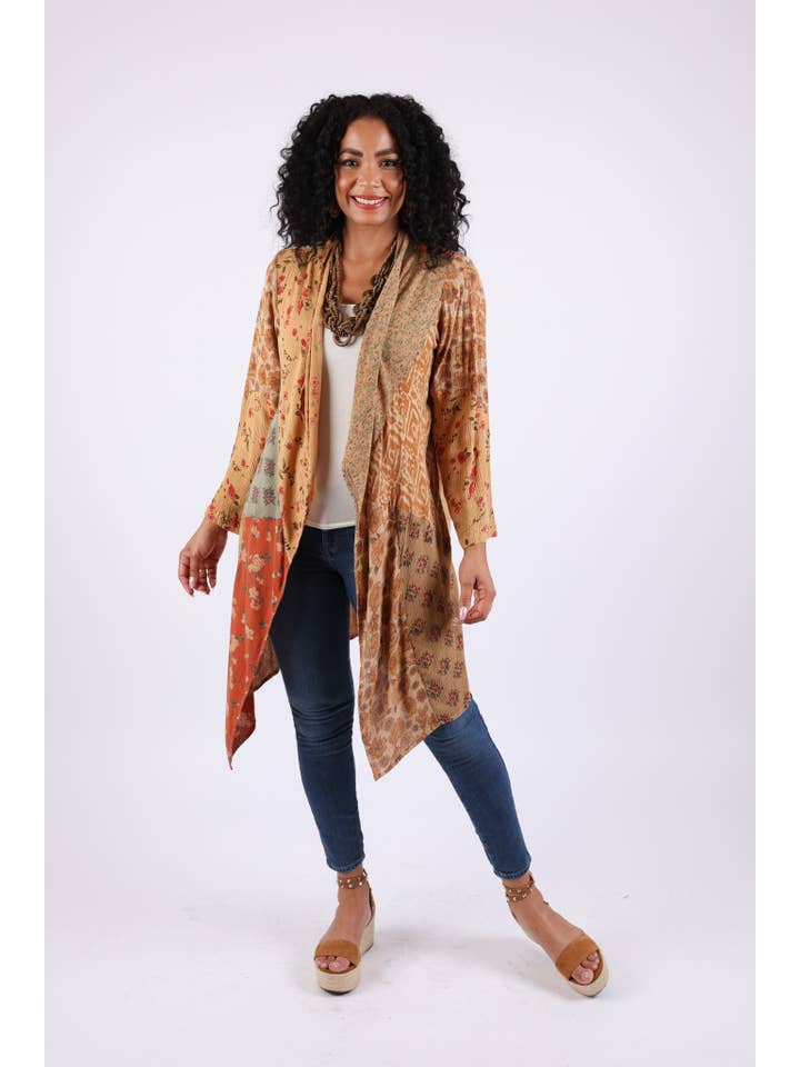 Sacred Threads - Wholesale Cardigan - Women's - Rustic Patchwork Open Front Cardigan (Amber Hue Line)3