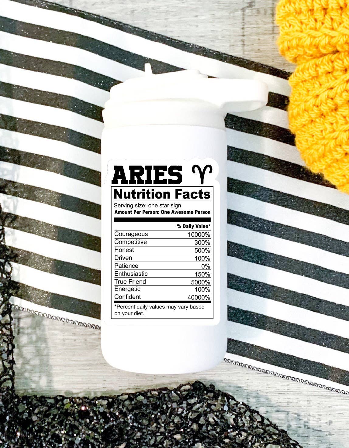 Ace the Pitmatian Co - Wholesale Sticker - Aries Nutrition Facts Zodiac Sticker1