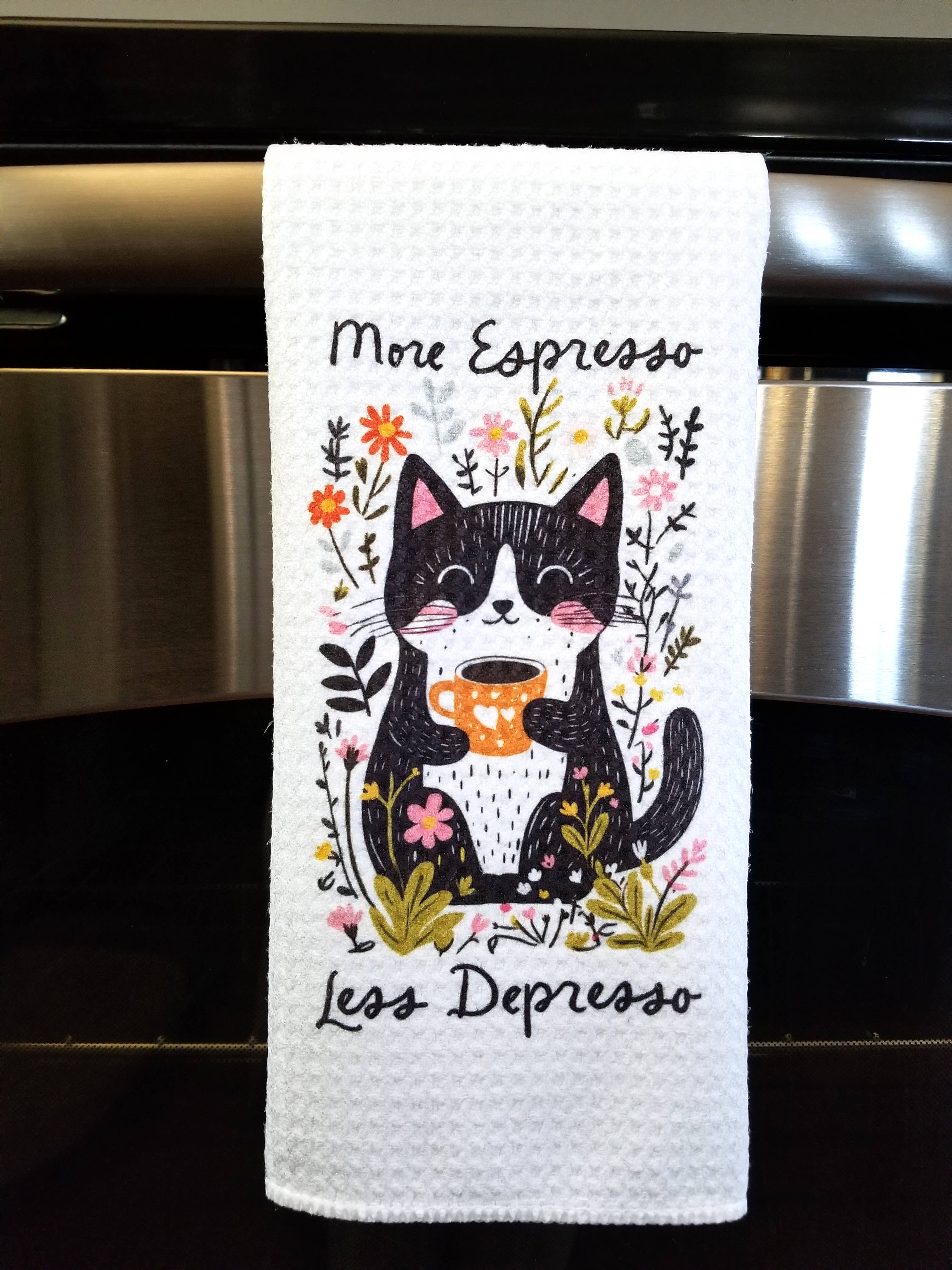 Firefly Paper Studio, LLC - Wholesale Tea Towel - More Espresso Less Depresso Tea Towel2