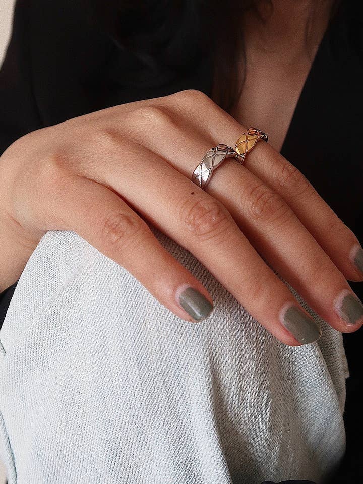 18K Gold plated waffle ring, Dainty Gold ring, Gold Statement ring, Hypoallergenic, Water-resistant, Gift for her for wholesale by Furano Studio