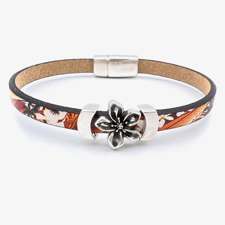 (MI) Floral Jasmine Leather Bracelet for wholesale by Montana Leather Designs