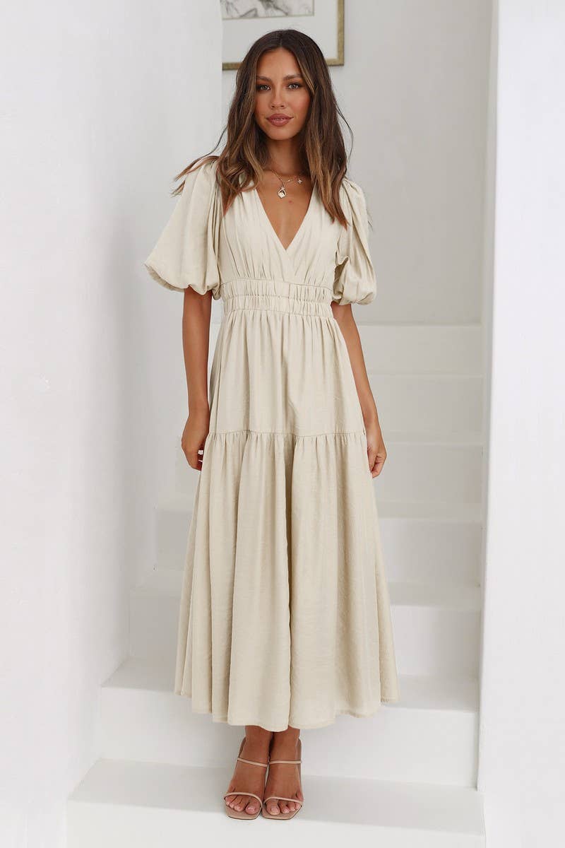 Lily Clothing - Wholesale Dress - Women's - SOLID COLOR DARK V LANTERN  SLEEVE DRESS4