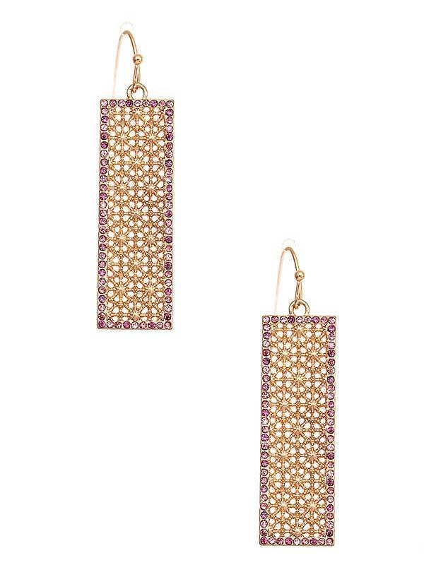 FLORAL CUT OUT BAR RHINESTONE DANGLE EARRING 208 for wholesale by anbfashion