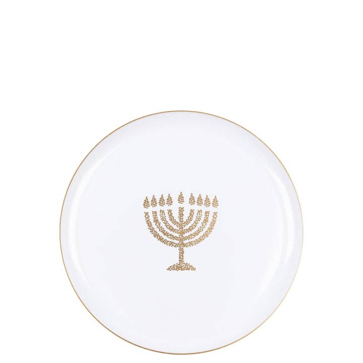 6.3" Disposable Chanukah Hanukkah Glitter Plates White/Gold for wholesale by EcoQuality