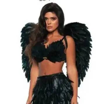 Conjunto de dos piezas con minifalda de plumas, color negro (pequeña/mediana) para venta al por mayor de Party Expo, LLC