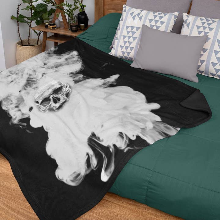 Skull Blanket, Gothic Blanket, Soft Plush Blanket, Unique Blanket, Free Shipping, Gothic Throw Blanket, Boho Blanket, Skull Art, Blanket for wholesale by Ambiguous Designs