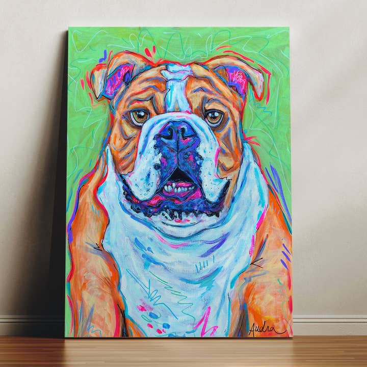 Impression sur toile Bulldog - Peinture de chien de compagnie pour la vente par Audra Style