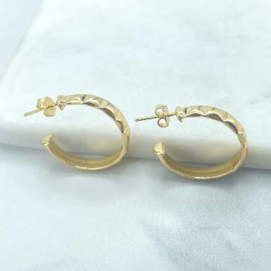 18k Gold Filled Square Texturized C-Hoops Earrings Wholesale Jewelry Making Supplies for wholesale by Luxus Accessories