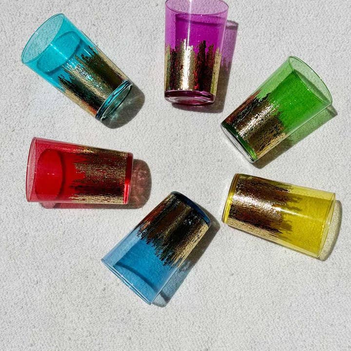 Scents and Feel - Wholesale Drinking Glass/Cup - Set of 6 tea glasses Colored Flame design