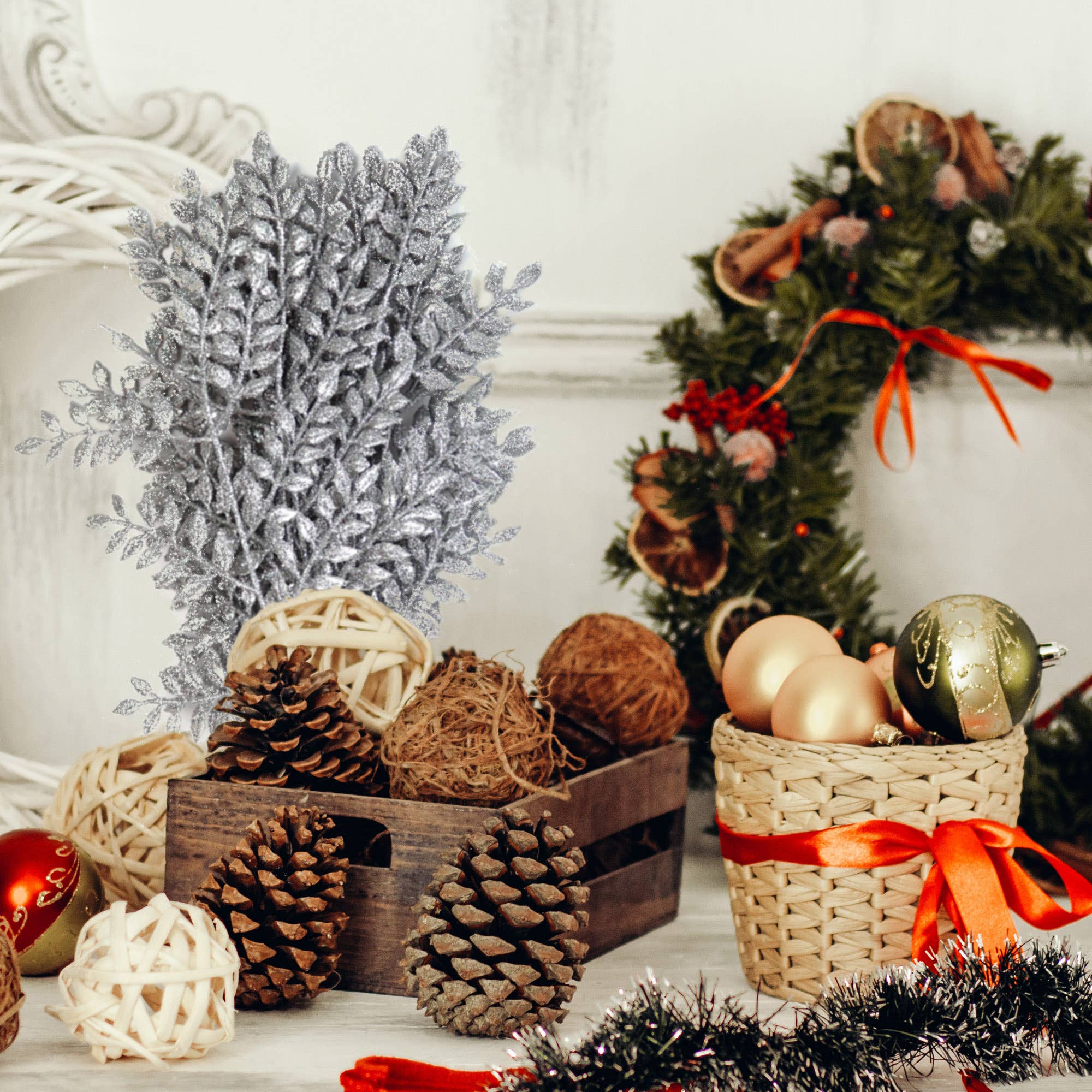 Larksilk - Wholesale Christmas Decoration - 17" Sparkling Silver Glitter Christmas Ash Spray, Pack Of 483