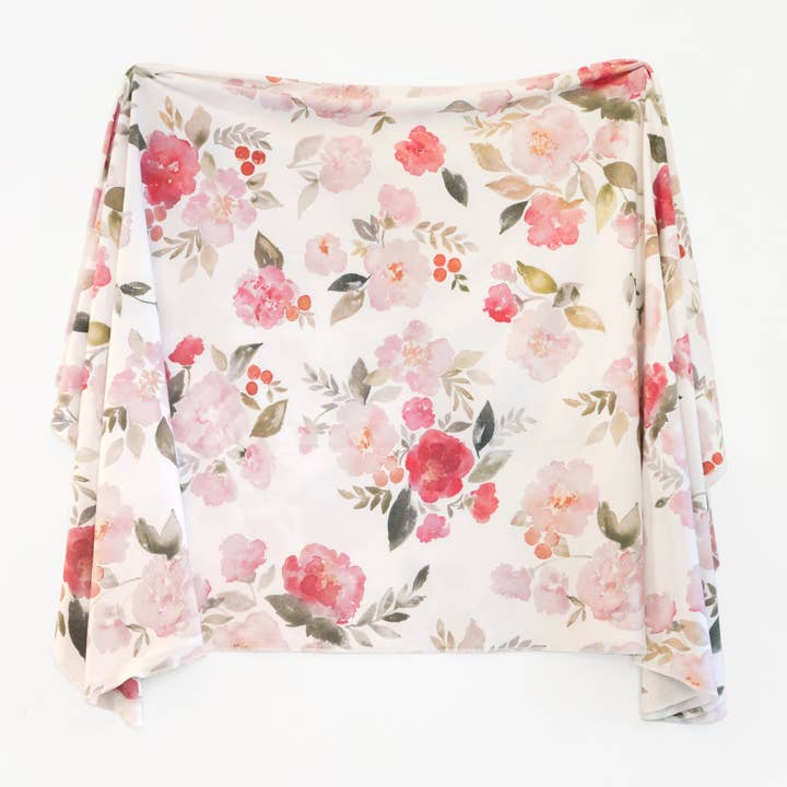 Extra Soft Stretchy Knit Swaddle Blanket: Painted Petals for wholesale by Village Baby
