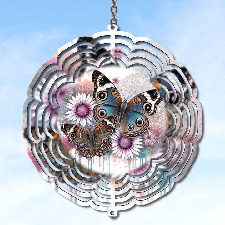 10-Inch Butterfly & Daisy Wind Spinner – Eye-Catching Nature for wholesale by Uniquely Designed By Rebecca