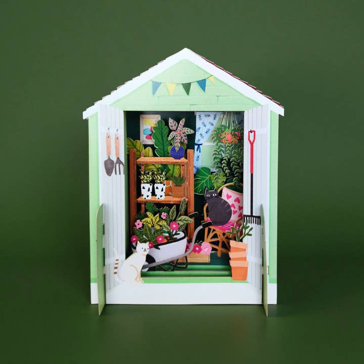 Miniature World pop up card -Garden shed for wholesale by Alljoy Design