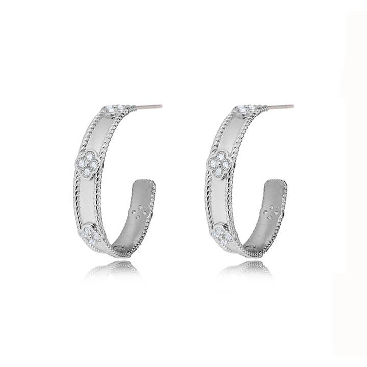 NY Jewelry House - Wholesale Hoop Earrings - CZ Clover Accent Hoop Earrings