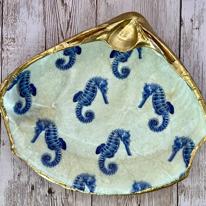 Extra Large Clam Shell Ring Dish with Seahorses for wholesale by Zo Pi Designs