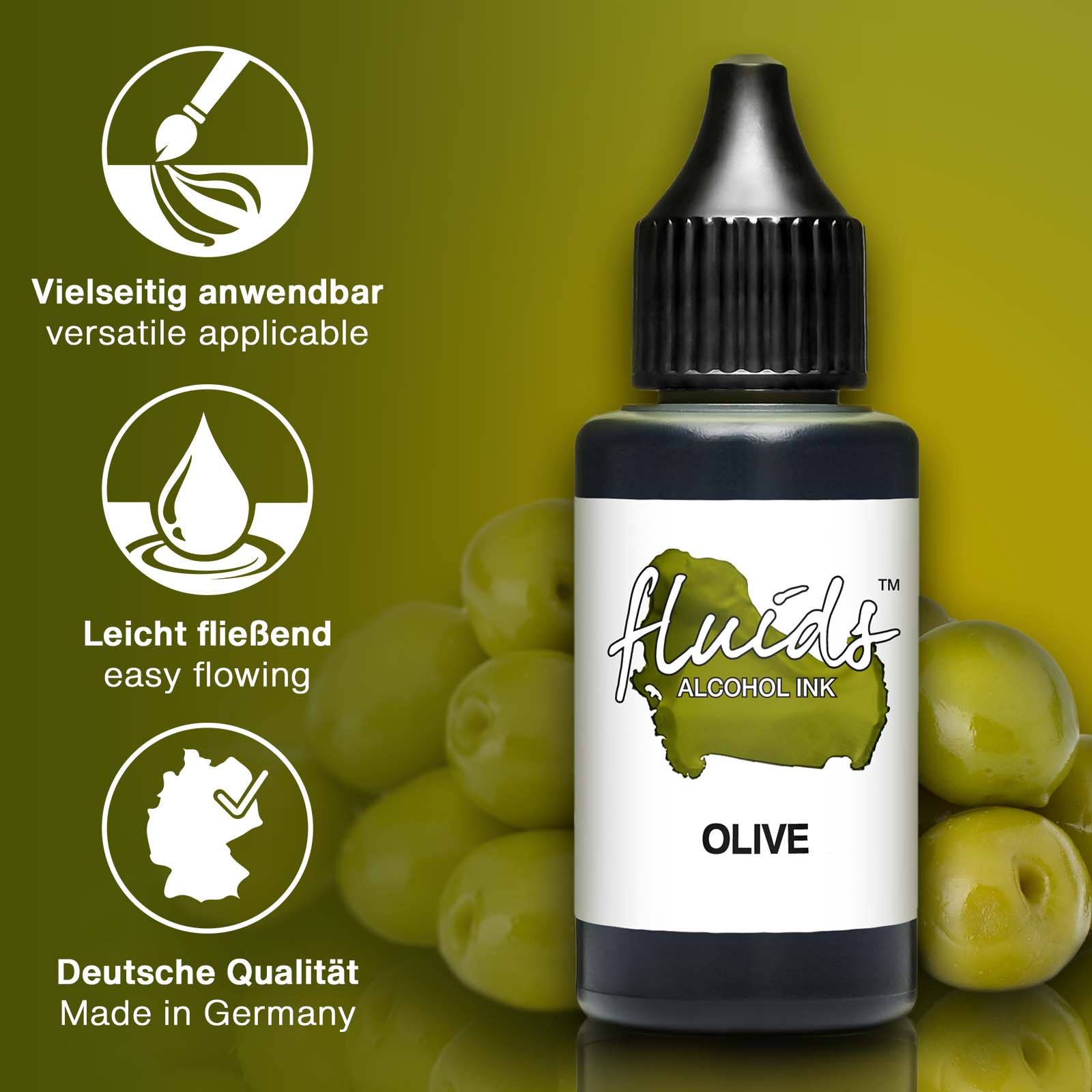 Octopus Concept GmbH – wholesale Hantverkstillbehör – Vätskor Alkohol bläck OLIV, alkohol bläck för flytande konst1