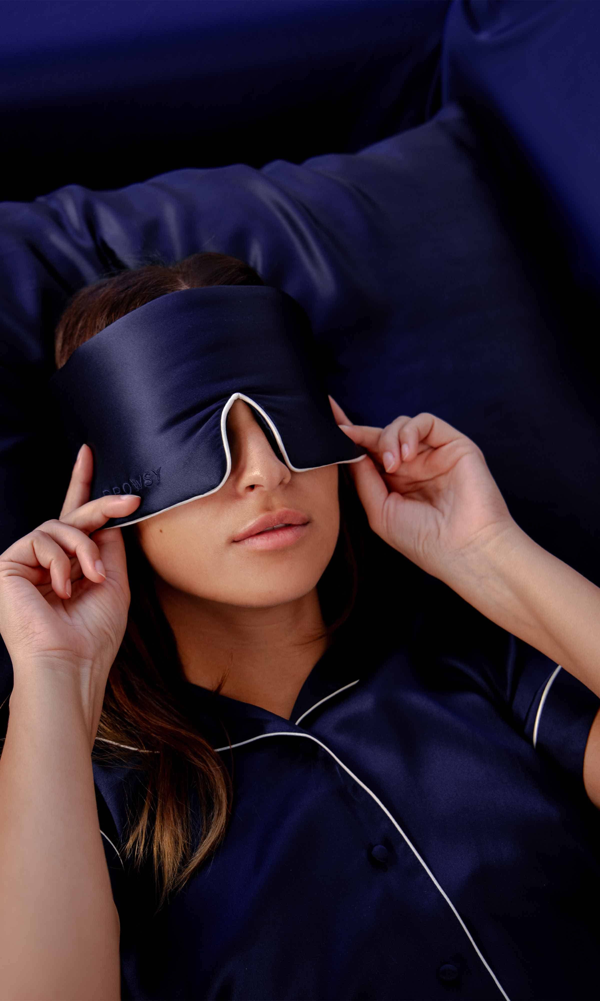 Drowsy Sleep Co. - Wholesale Sleep/Eye Mask - Midnight Blue Pipe Dreams Silk Sleep Mask2