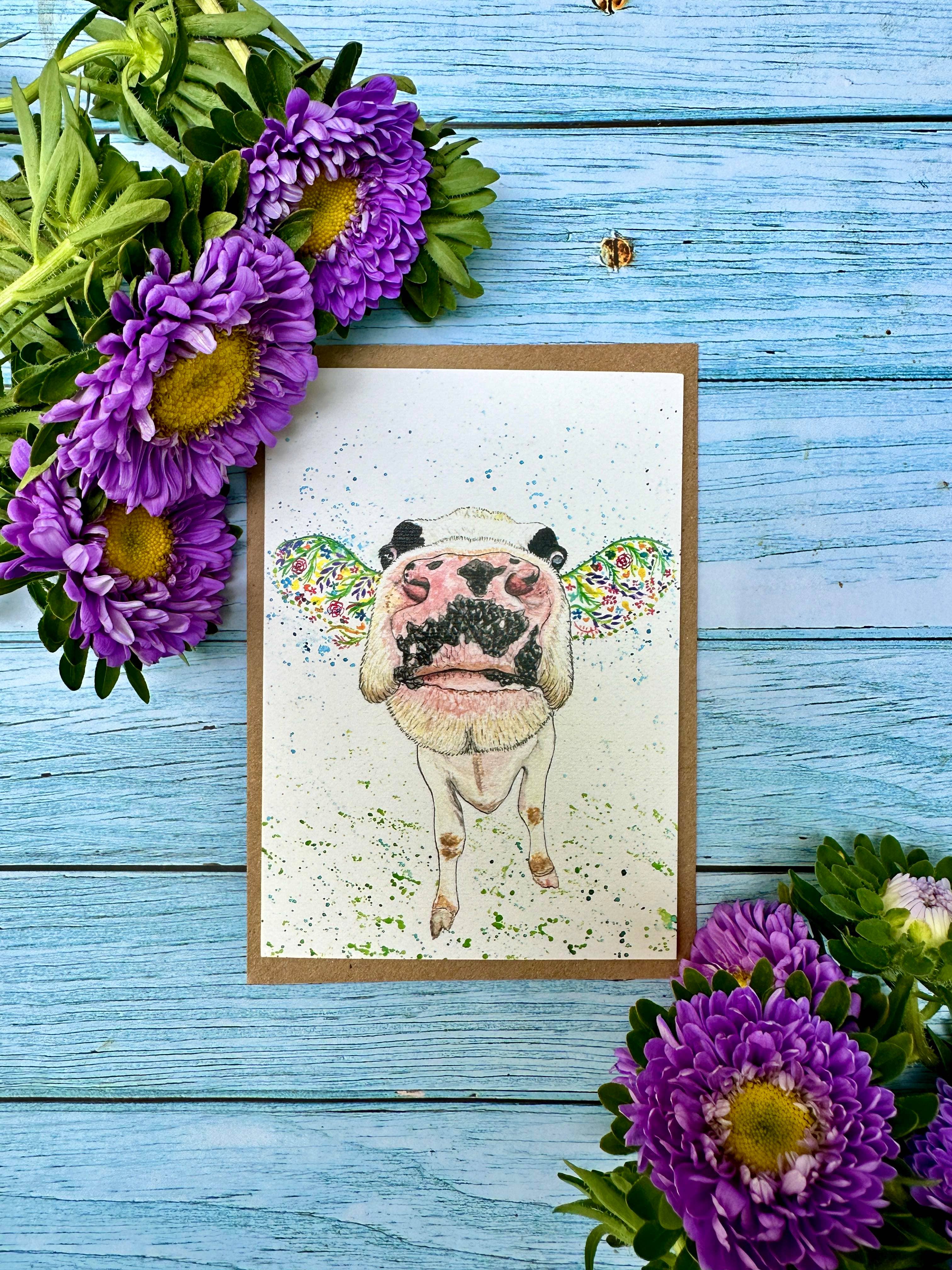 Jen Winnett Eco Artist - Wholesale Everyday Greeting Card - Dairy Cow Eco Friendly Card Colourful Greetings Cute Blank 2