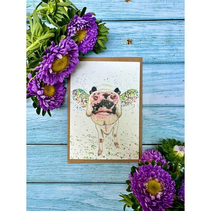 Jen Winnett Eco Artist - Wholesale Everyday Greeting Card - Dairy Cow Eco Friendly Card Colourful Greetings Cute BlankĀ 2