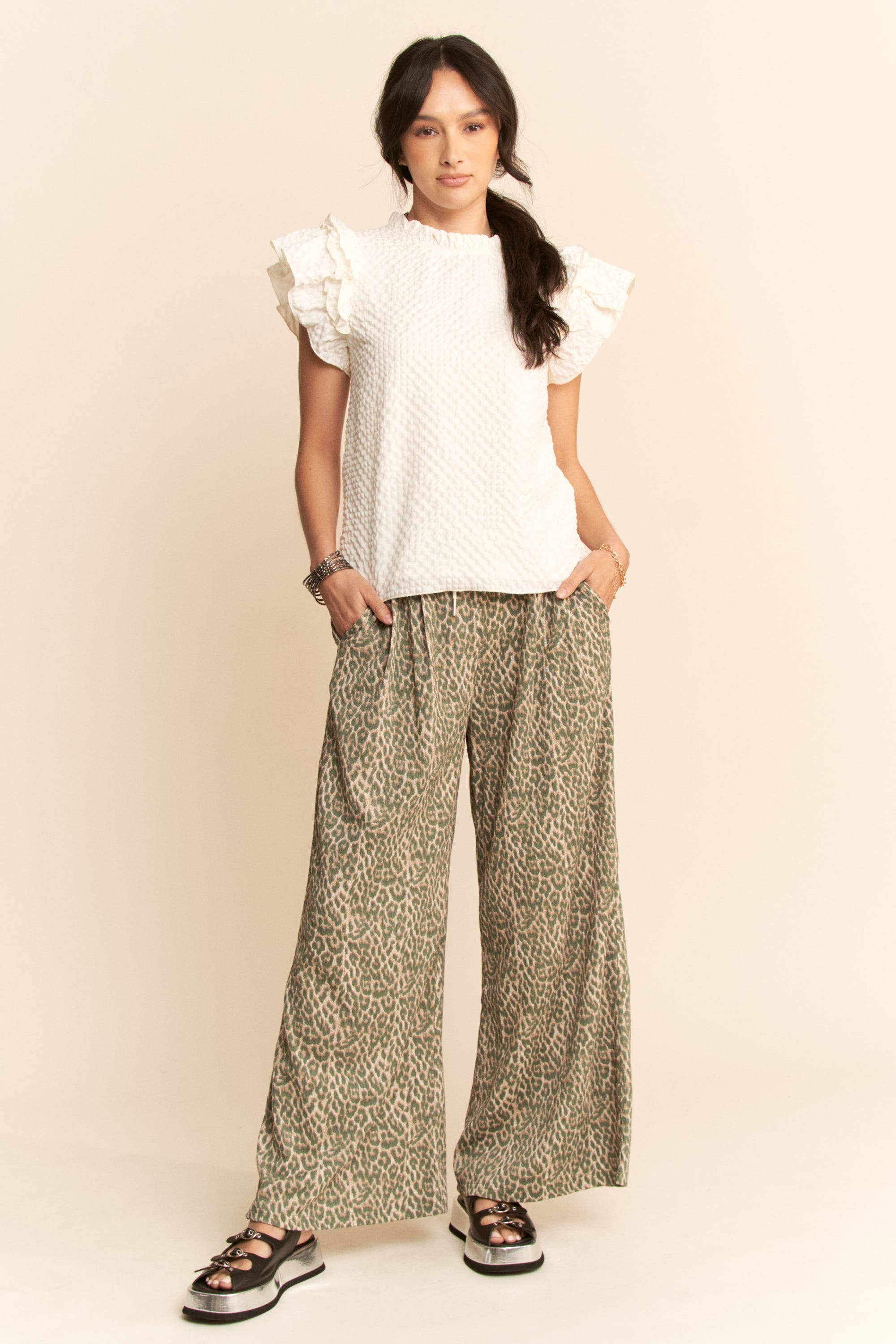 Davi & Dani - Wholesale Pants - Women's - WAIST STRING LEOPARD PRINTED STRAIGHT LONG  PANTS10