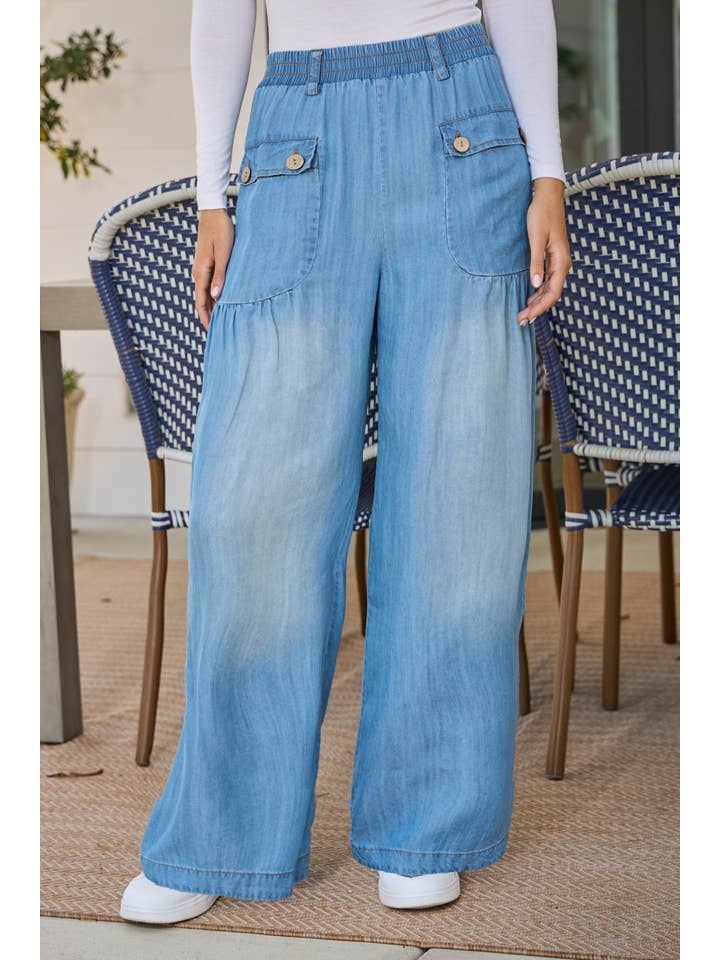 Oddi - Wholesale Jeans - Women's - Washed Chambray Denim Cargo Pocket