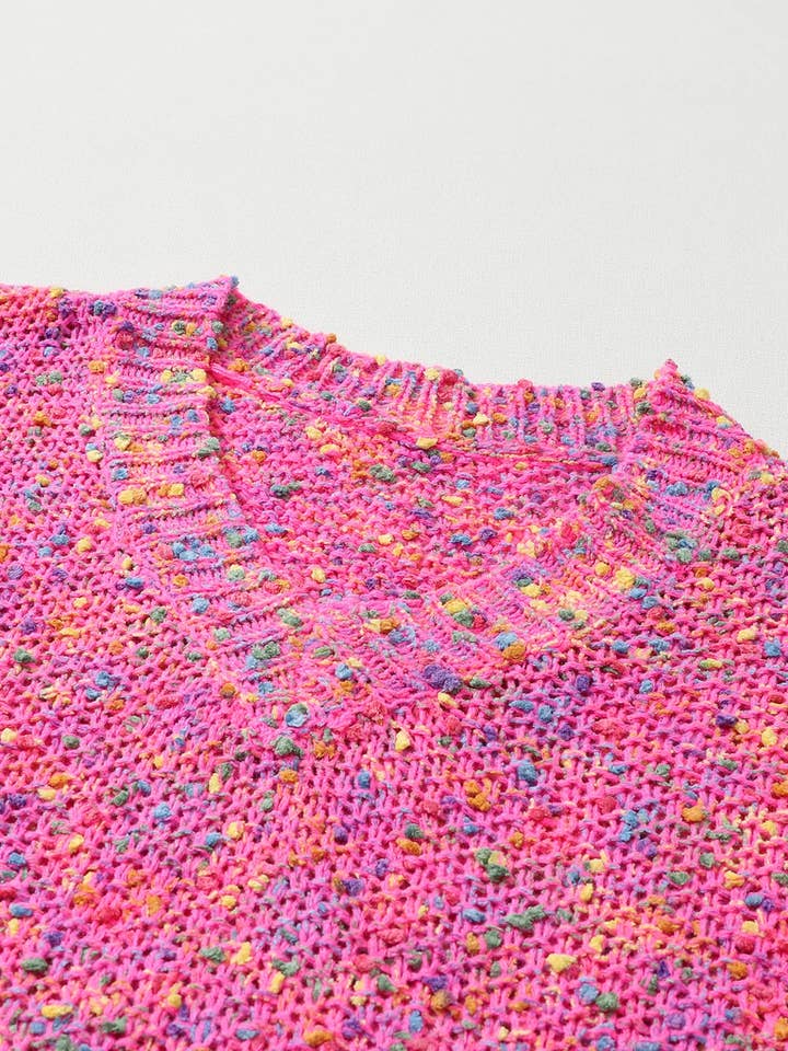Pink Colorful Spots Knitted V Neck Casual Sweater for wholesale on Faire5