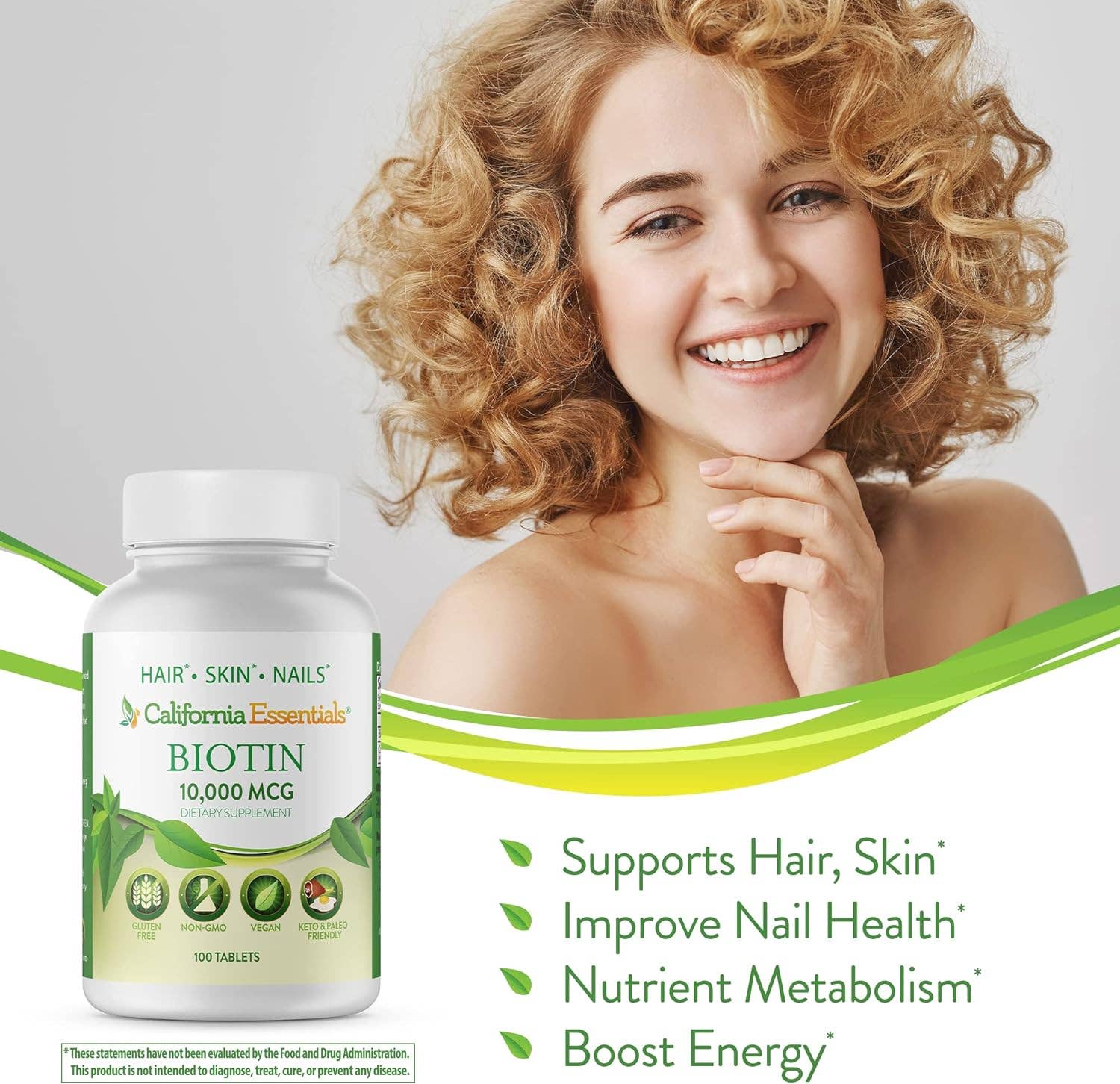 California Essentials - Vente Supplément oral/vitamine - Biotin 10000 mcg - Cheveux Peau Ongles Vitamines Compléments5