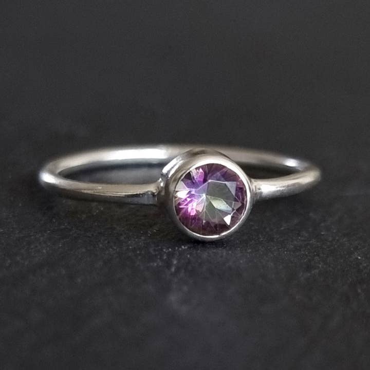 Dainty 5mm Round Mystic Topaz Ring | 925 Sterling Silver, R10MT for wholesale by Mistry Gems