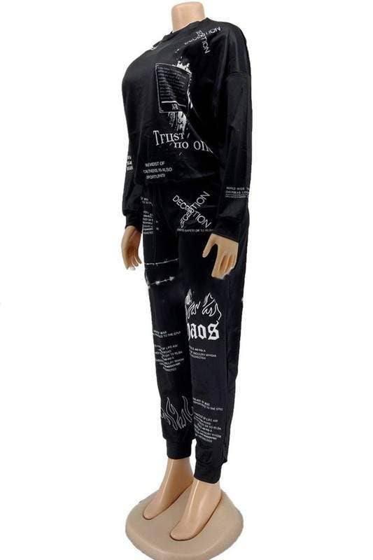 Queen Fashion - Wholesale Top & Skirt Set - Women's - Graphic Print Sweatshirt And Joggers Set8