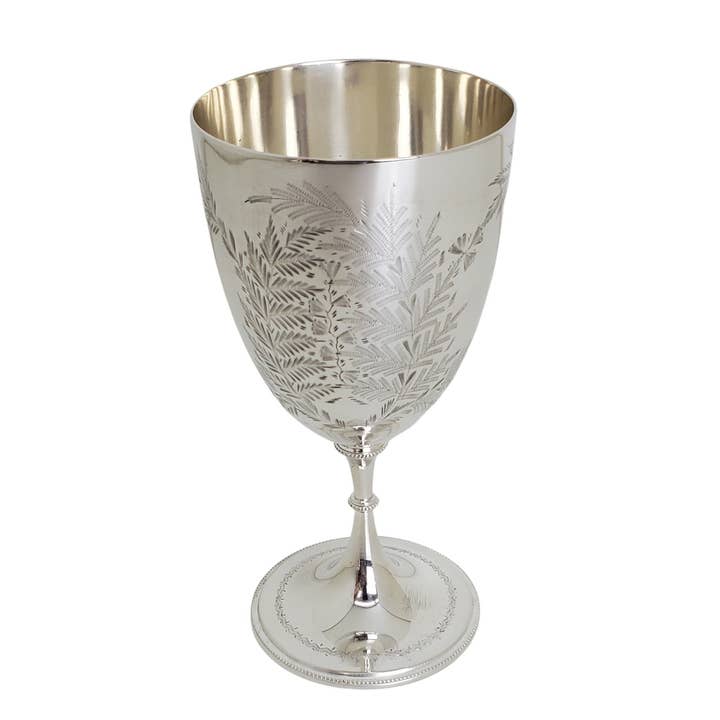Engraved 5.5" Goblet English Silver Plate c.1875 for wholesale by Corbell Silver