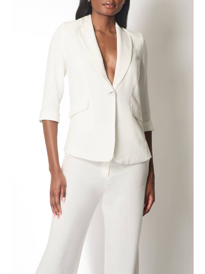 SOLO - Venta al por mayor Blazer - Mujer - Chaqueta de Lino a Medida - Blanca3