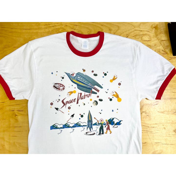 Astro Bettie - Wholesale Screen Printed T-Shirt - Women's - Space Patrol Red and White Ringer T-Shirt